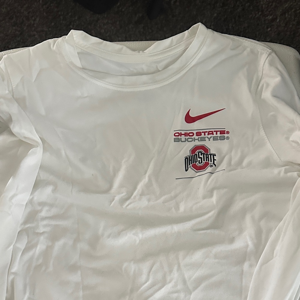 Nike White Long Sleeve with Red Ohio State Logo